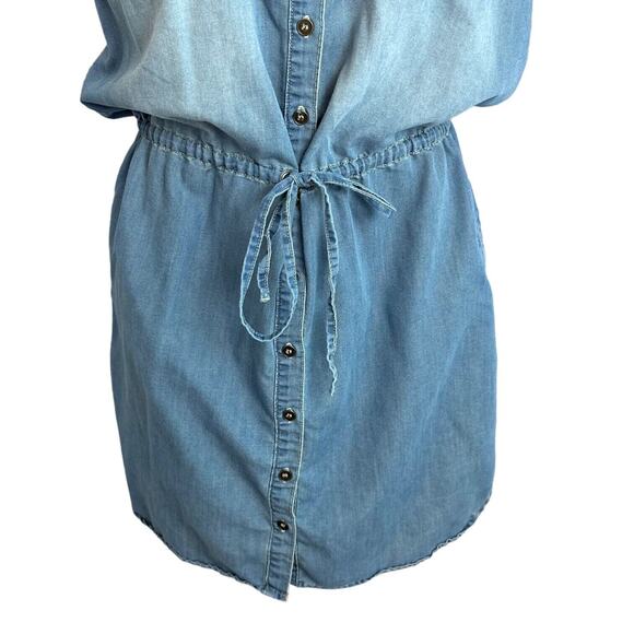 Spoon Chambray Dress Coastal Cowgirl Button Front Denim Shirt Dress Size Large - Picture 5 of 14